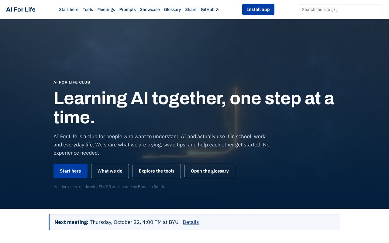 The AI For Life home page